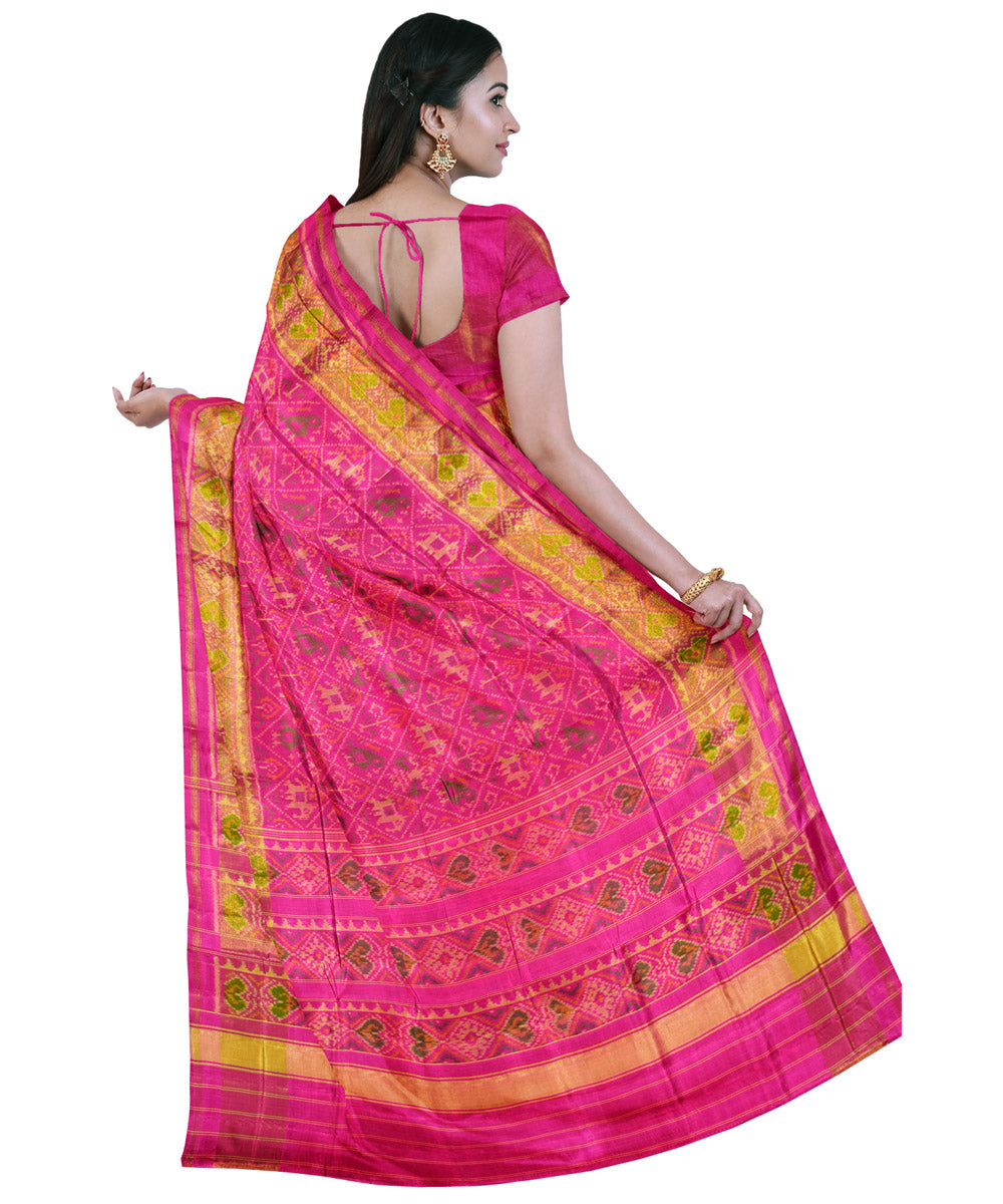 Bright pink silk handloom patola ikat saree