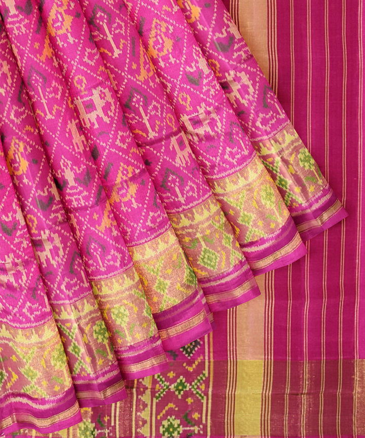 Pink silk handloom patola ikat saree