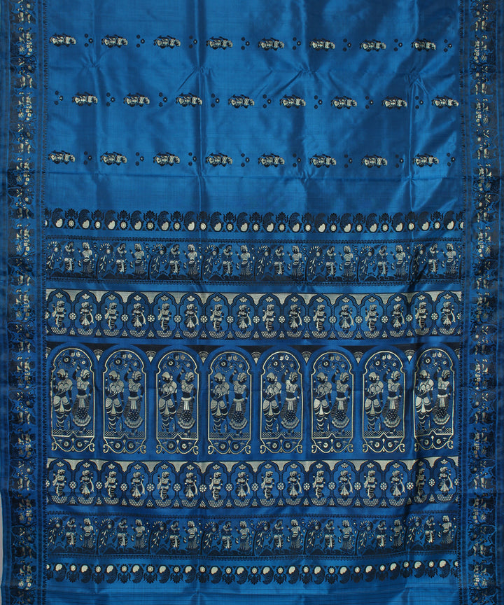 Dark blue black handwoven silk baluchari saree