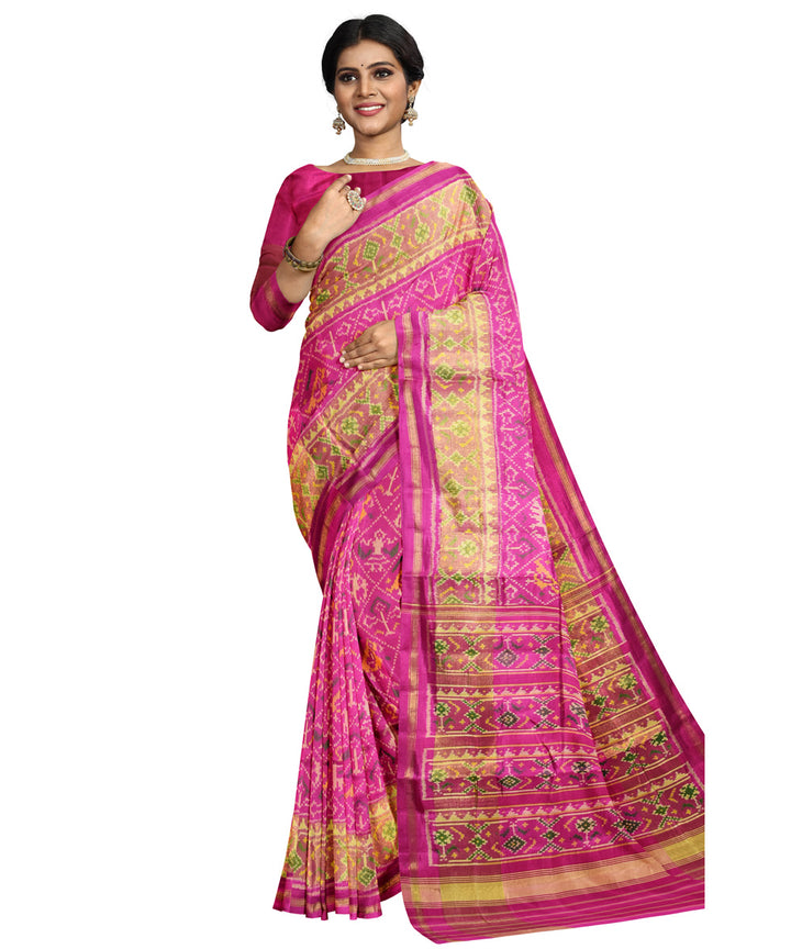 Pink silk handloom patola ikat saree