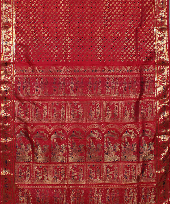 Pinkish red handwoven silk swarnachari baluchari saree