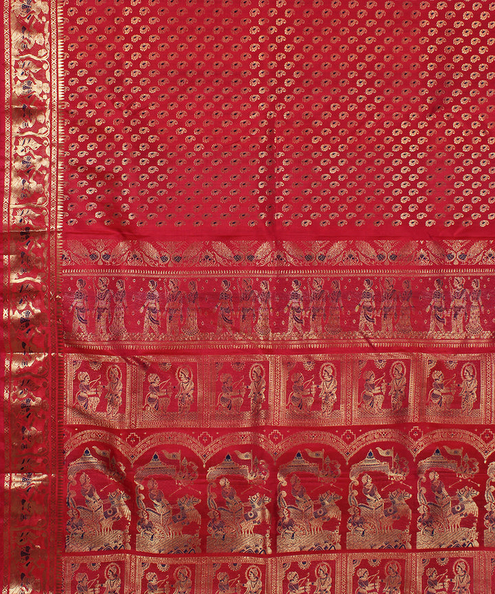 Pinkish red handwoven silk swarnachari baluchari saree