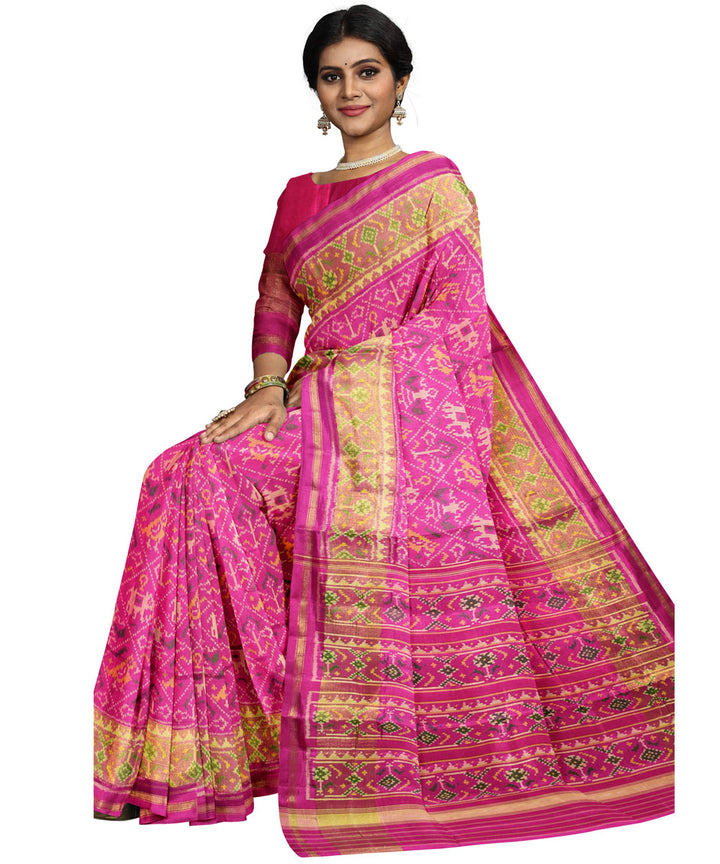 Pink silk handloom patola ikat saree