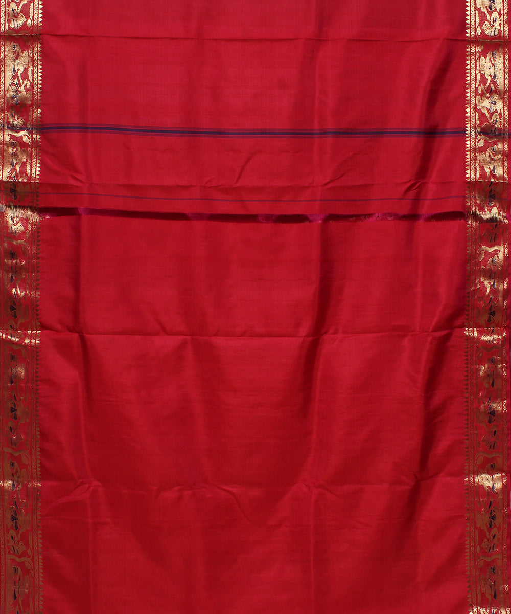 Pinkish red handwoven silk swarnachari baluchari saree