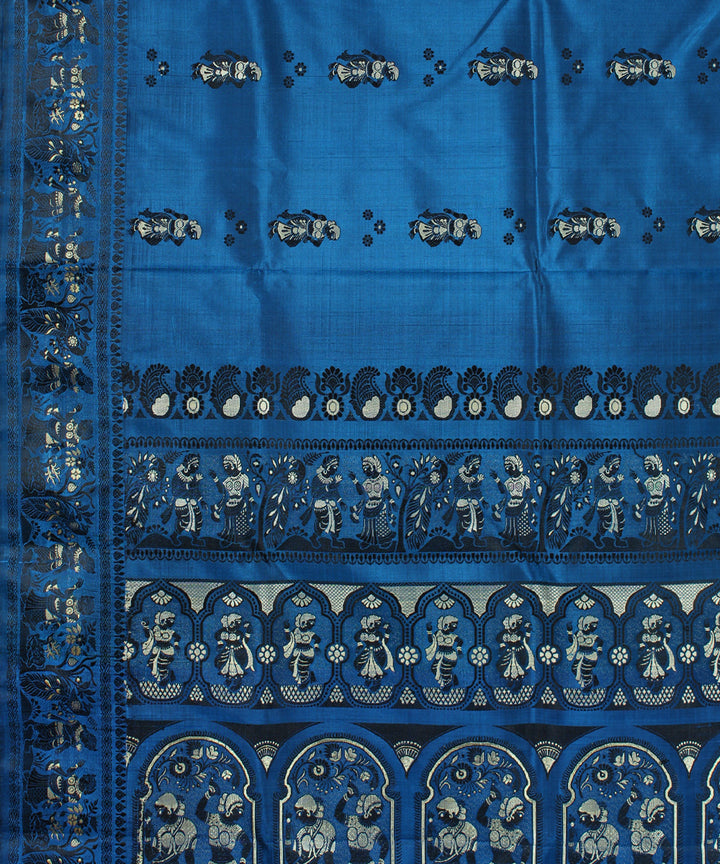 Dark blue black handwoven silk baluchari saree