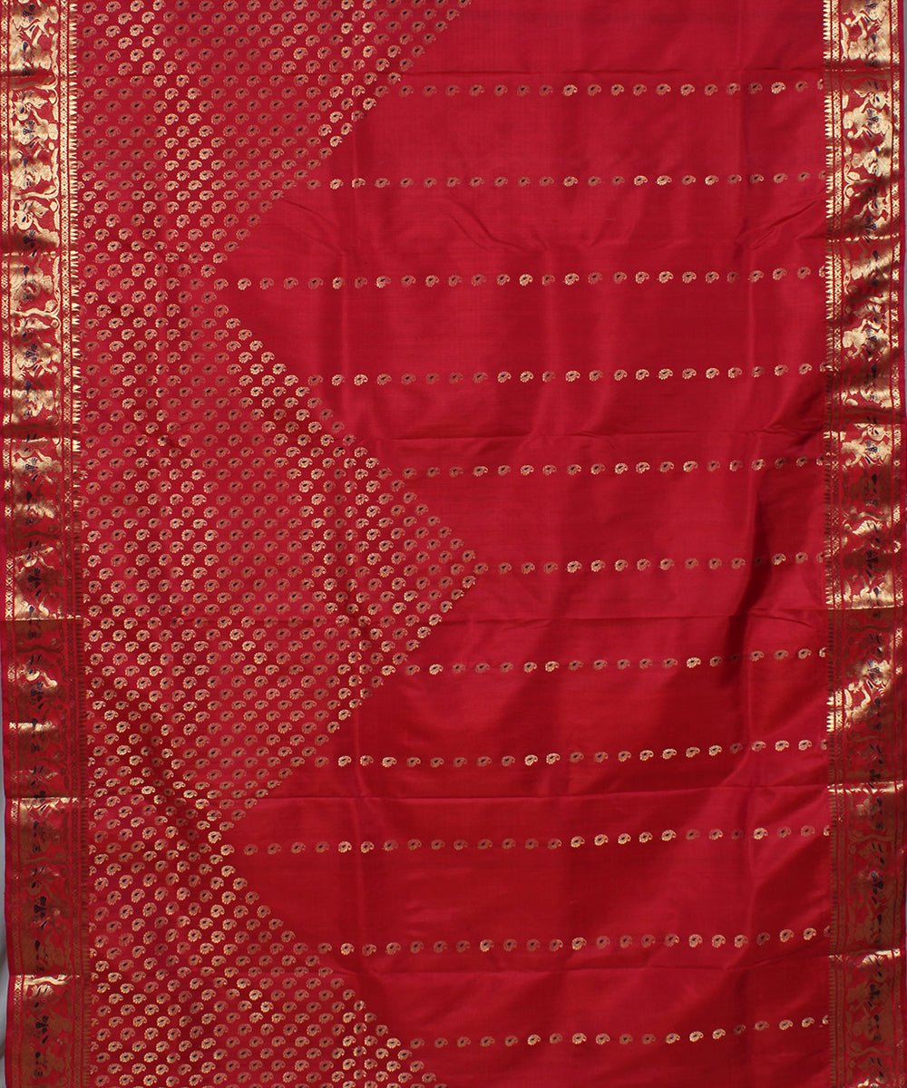 Pinkish red handwoven silk swarnachari baluchari saree