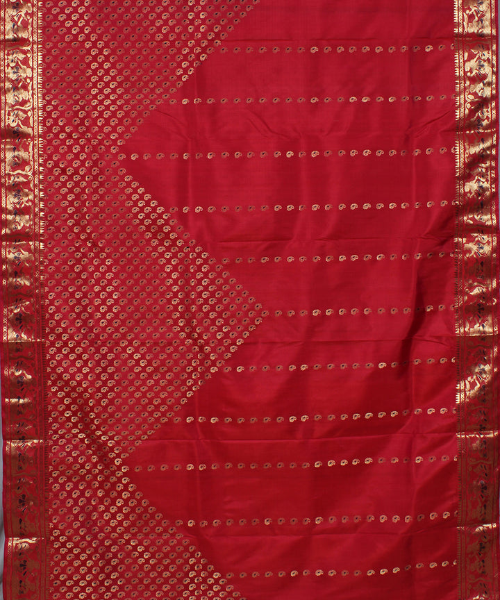 Pinkish red handwoven silk swarnachari baluchari saree