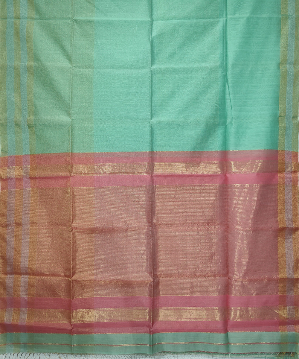 Aqua green pink handwoven cotton silk maheshwari saree