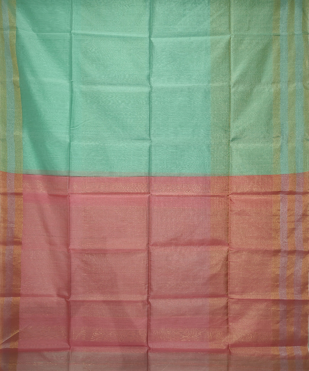 Aqua green pink handwoven cotton silk maheshwari saree