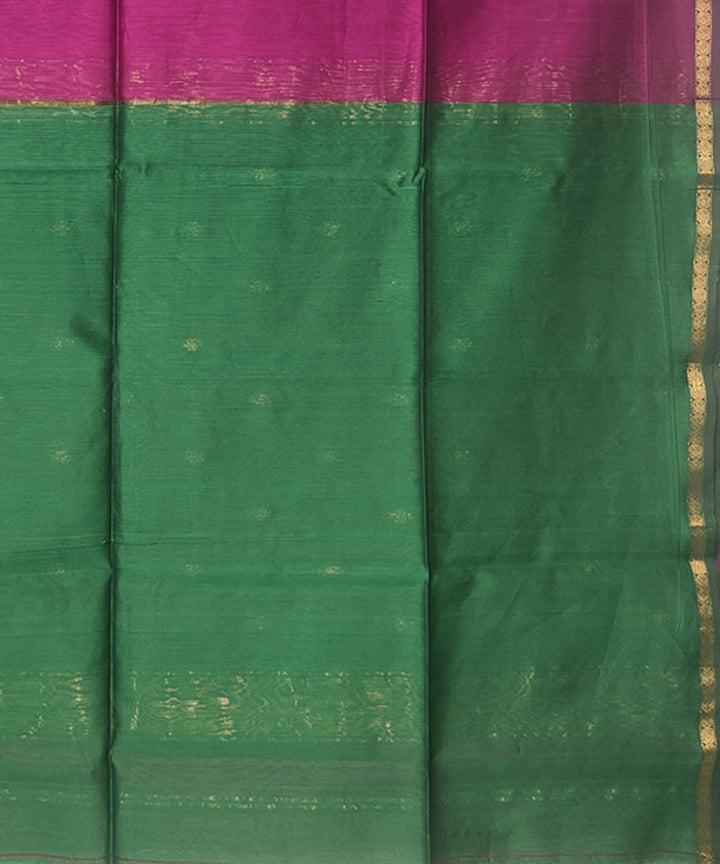 Dark mauve green handwoven cotton silk maheshwari saree
