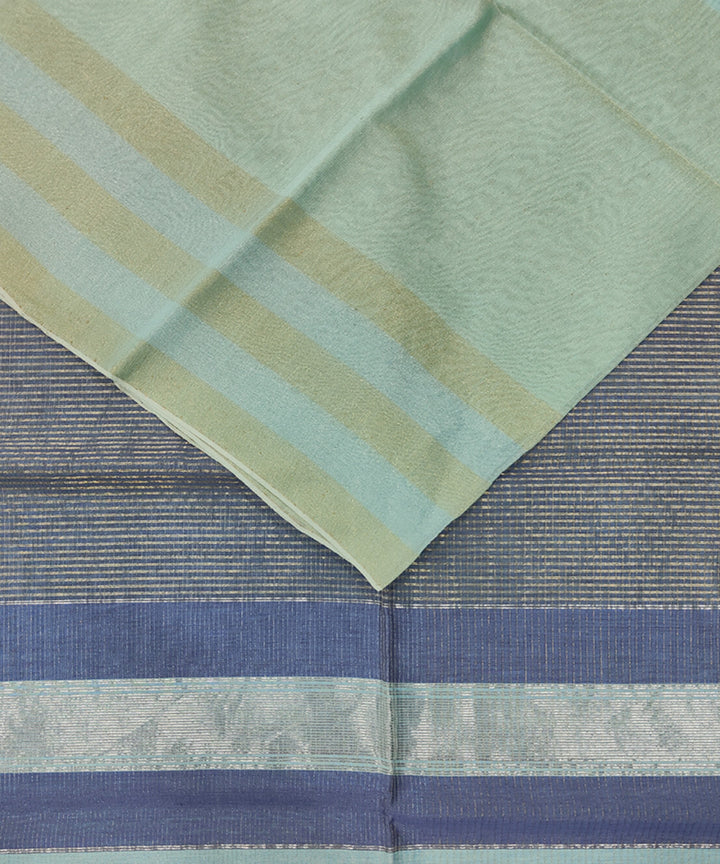 Sky blue stripes handwoven cotton silk maheshwari saree