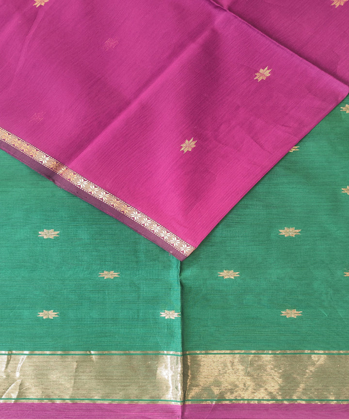Dark mauve green handwoven cotton silk maheshwari saree