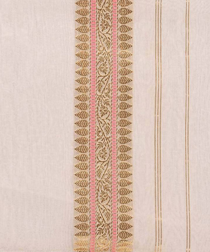 Cream handwoven pure banarasi saree in kora silk with kadua zari (gold & silver) buttis - kiara crafts