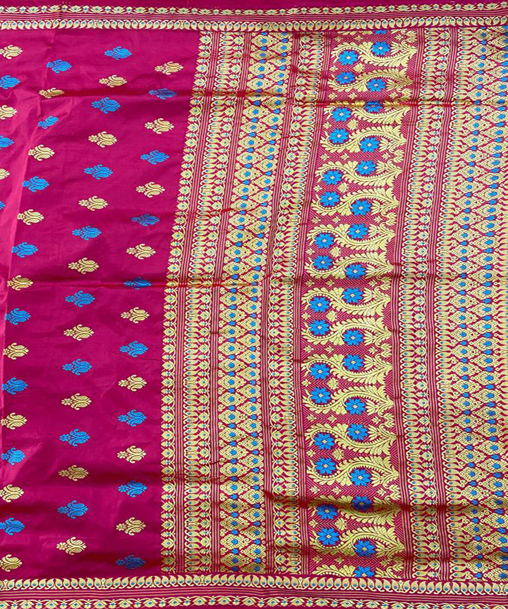 Pink handwoven paat mulberry silk assam saree