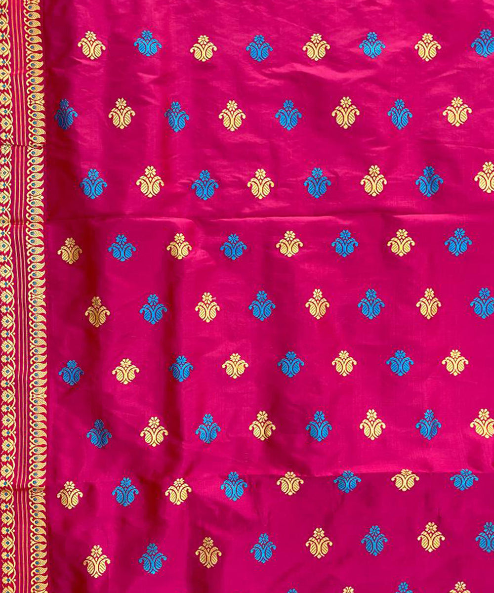 Pink handwoven paat mulberry silk assam saree