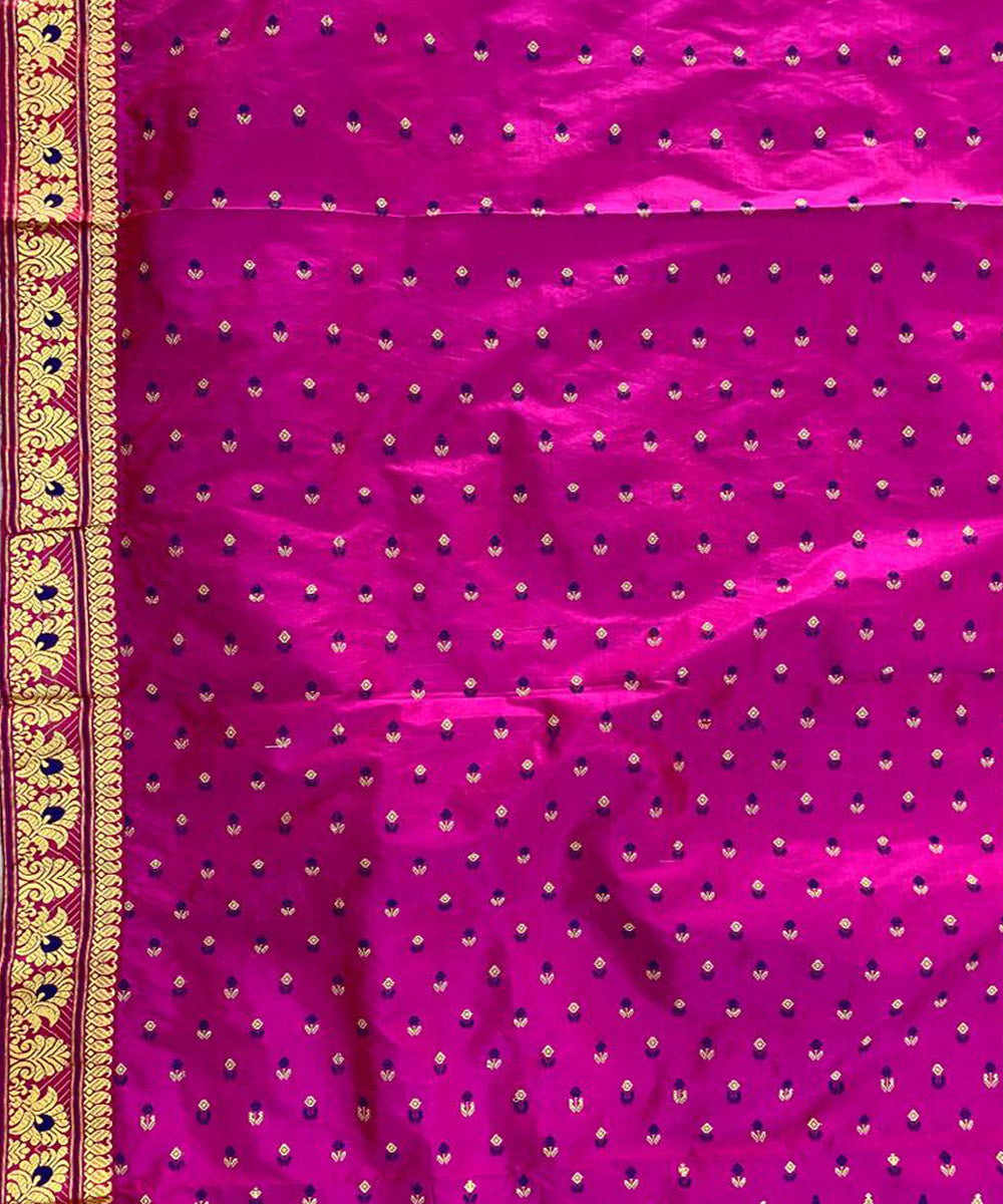 Pink blue handwoven paat mulberry silk assam saree