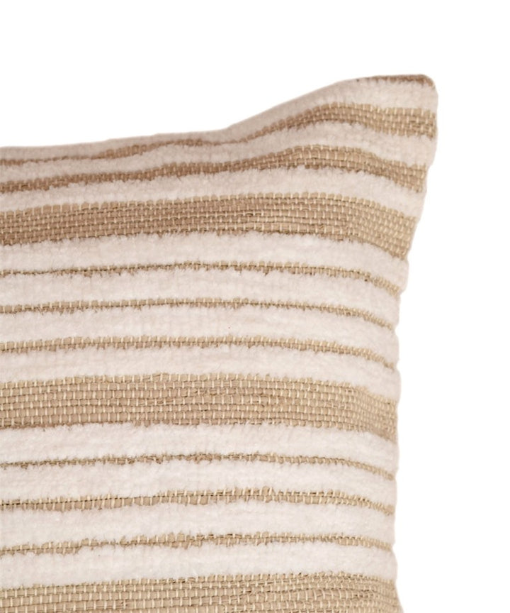 Brown white stripe handwoven cotton cushion cover