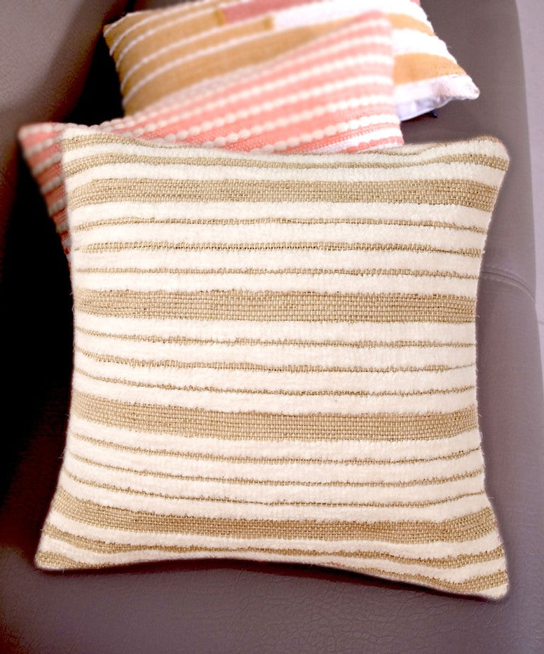 Brown white stripe handwoven cotton cushion cover