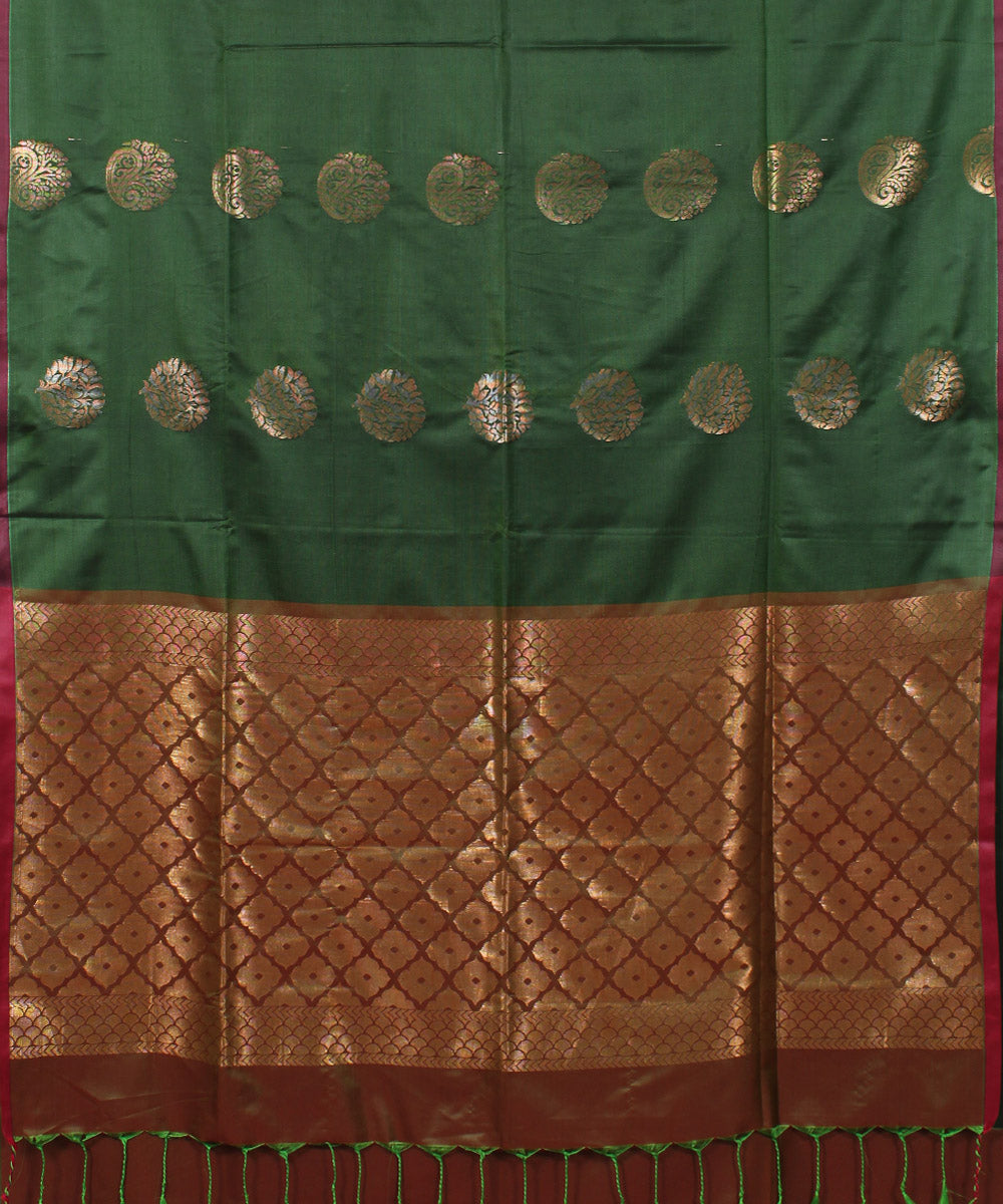 Dark green maroon handwoven Karnataka soft silk saree