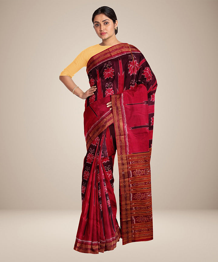 Red black silk handwoven khandua saree