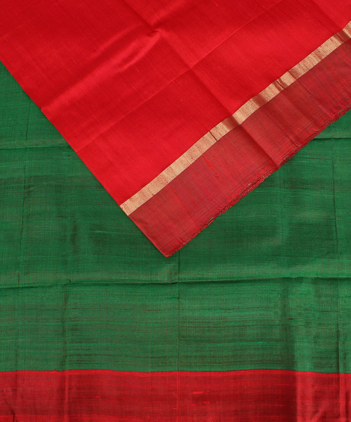 Red green cotton handwoven karnataka raw silk saree