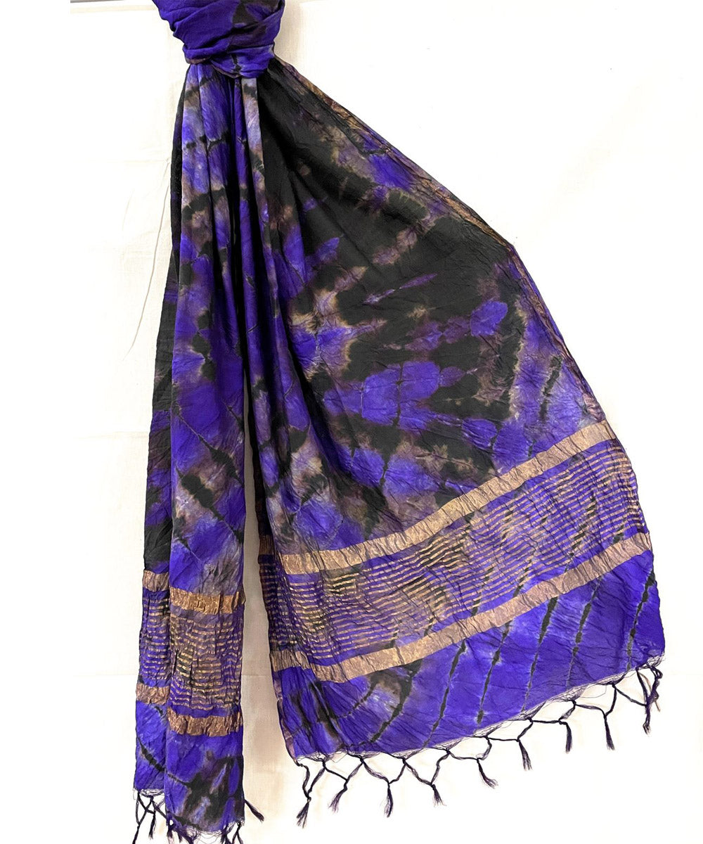 Violet black handwoven tie dye tussar silk stole