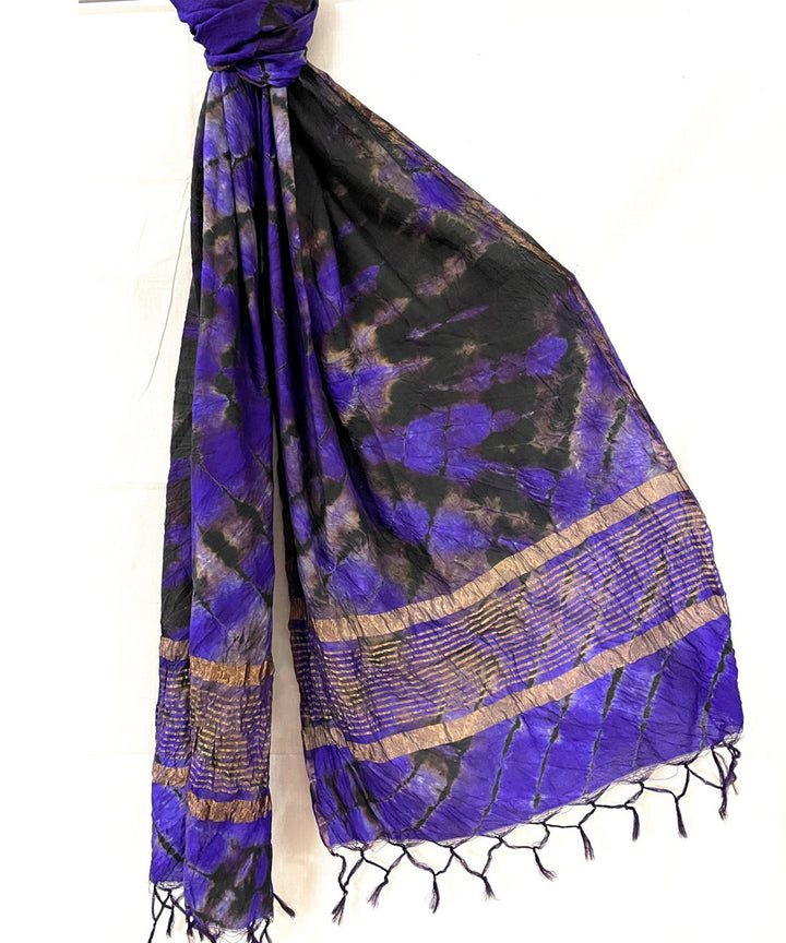 Violet black handwoven tie dye tussar silk stole