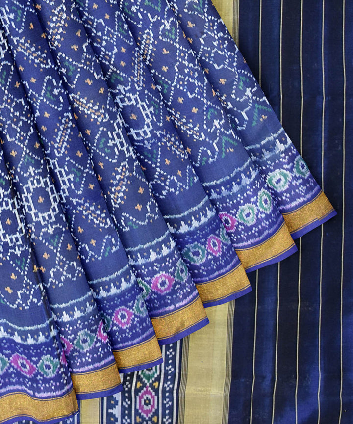 Dark navy blue silk handwoven patola saree