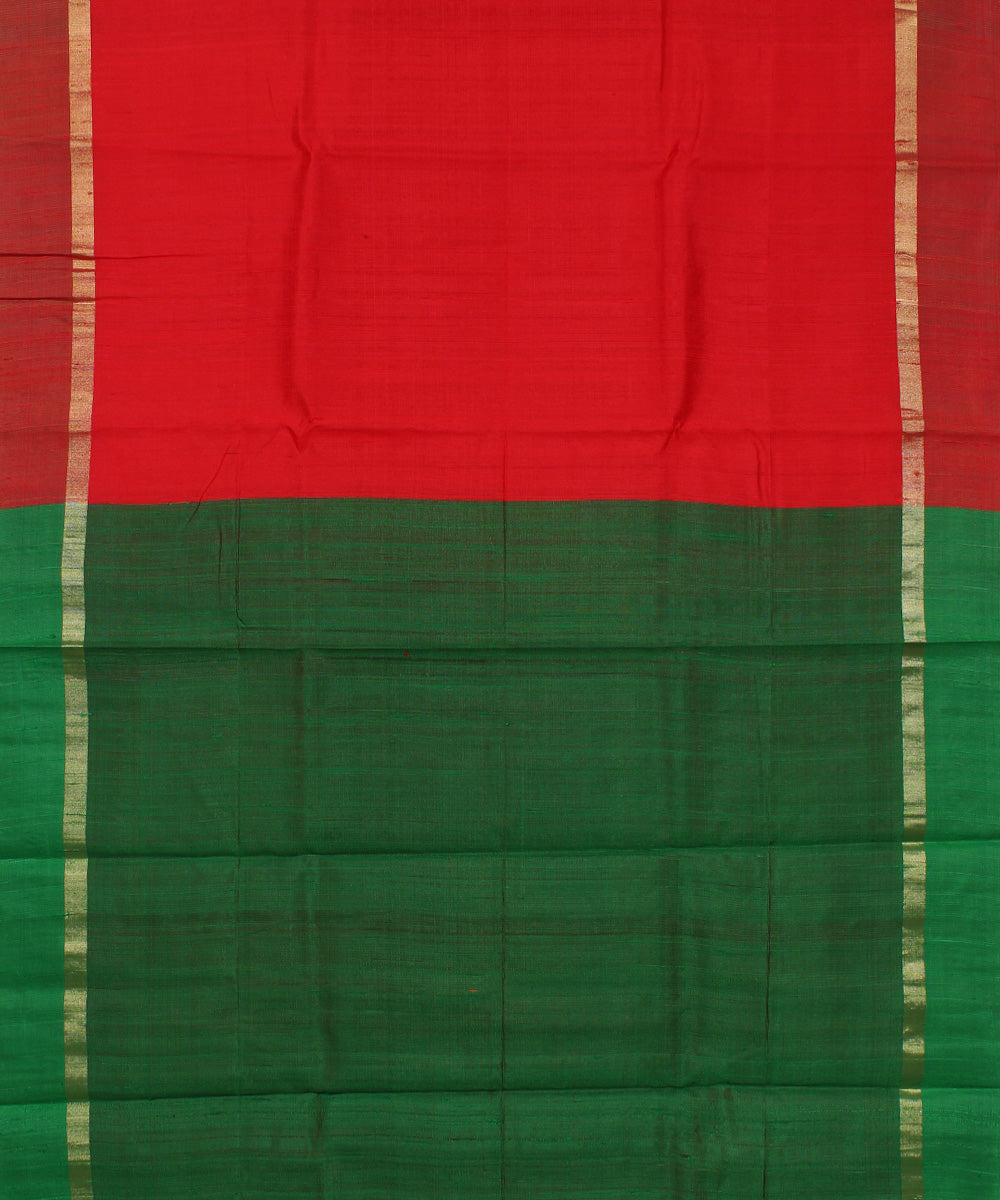 Red green cotton handwoven karnataka raw silk saree