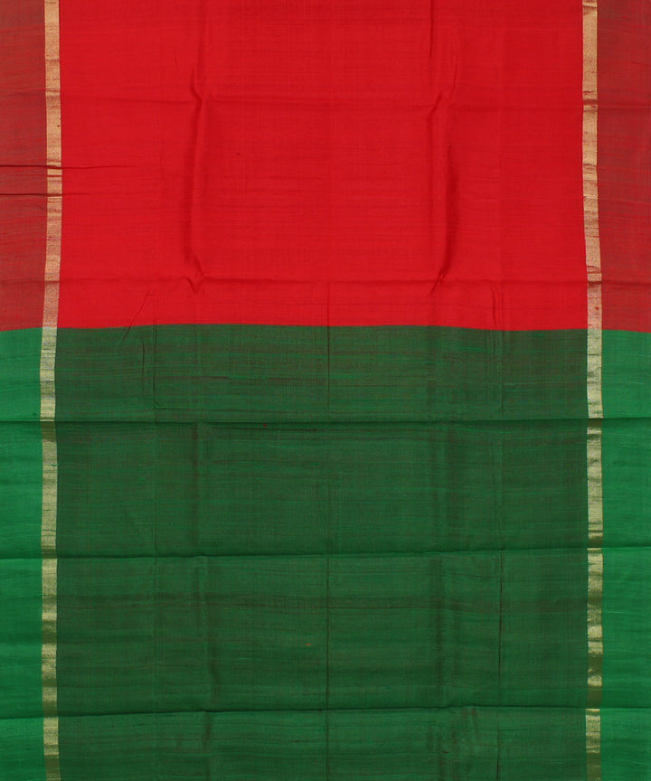 Red green cotton handwoven karnataka raw silk saree