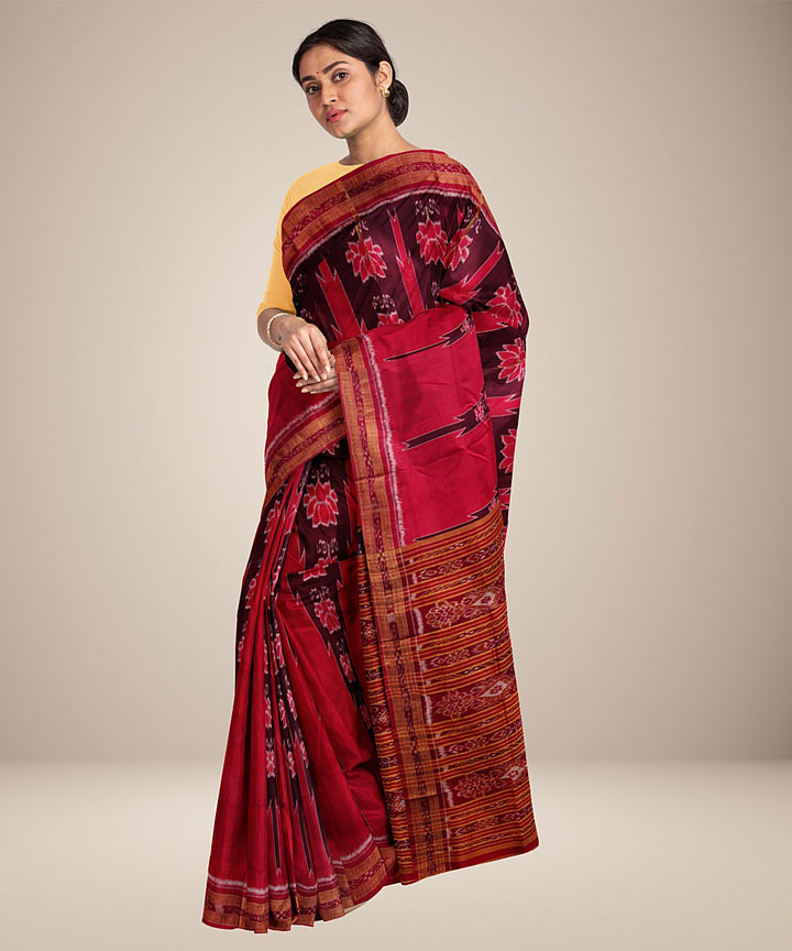 Red black silk handwoven khandua saree