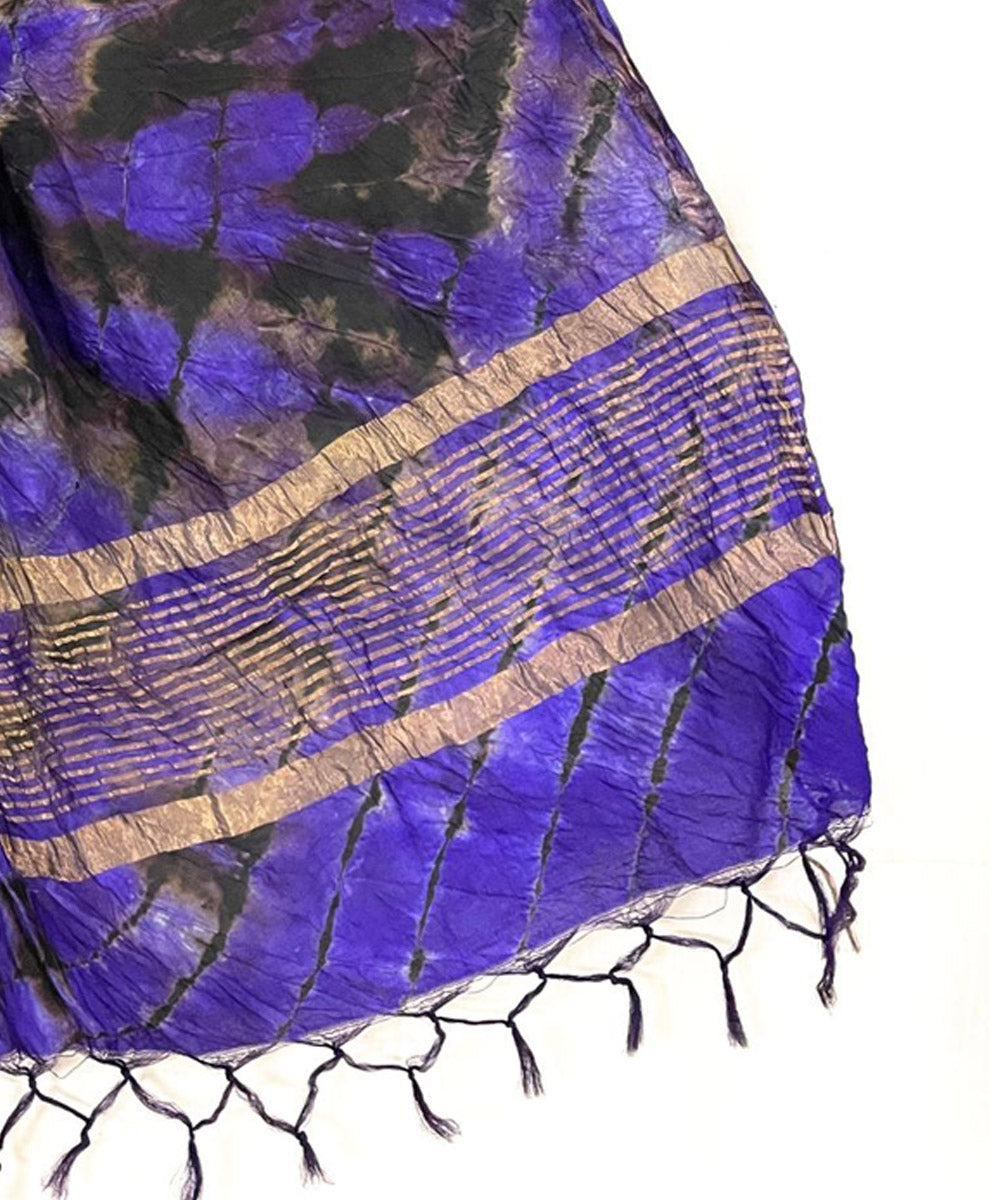 Violet black handwoven tie dye tussar silk stole