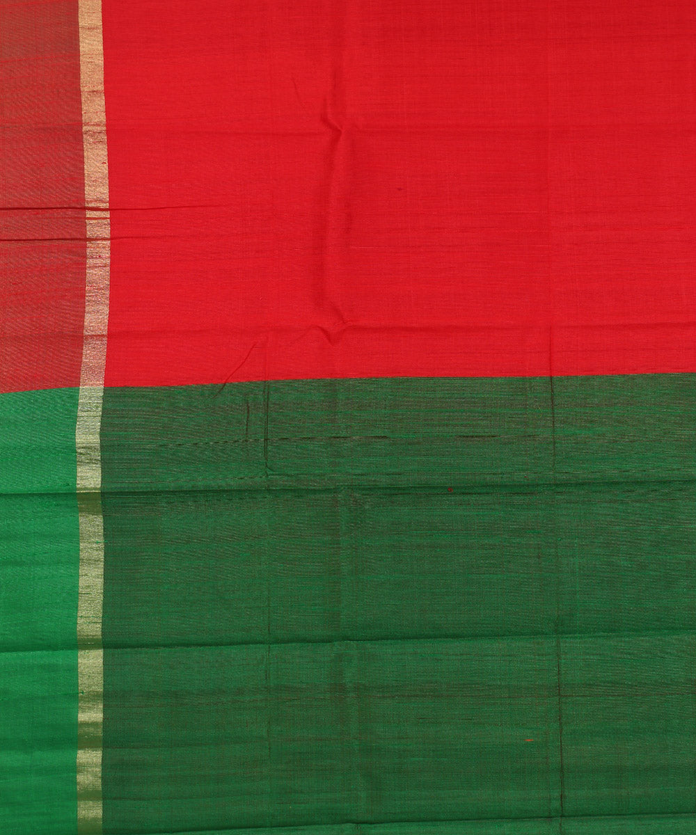 Red green cotton handwoven karnataka raw silk saree