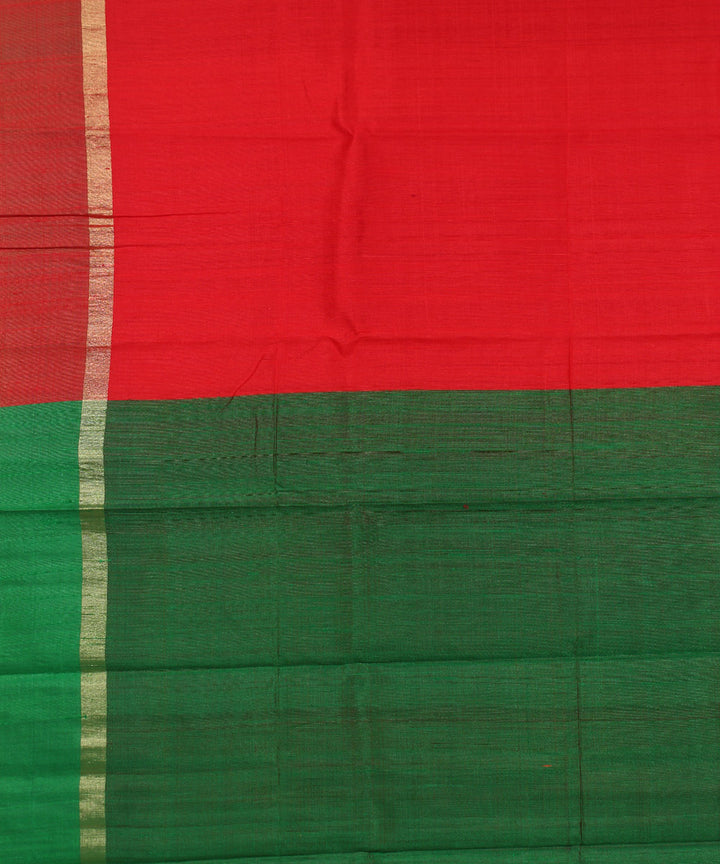 Red green cotton handwoven karnataka raw silk saree