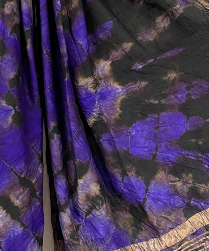 Violet black handwoven tie dye tussar silk stole