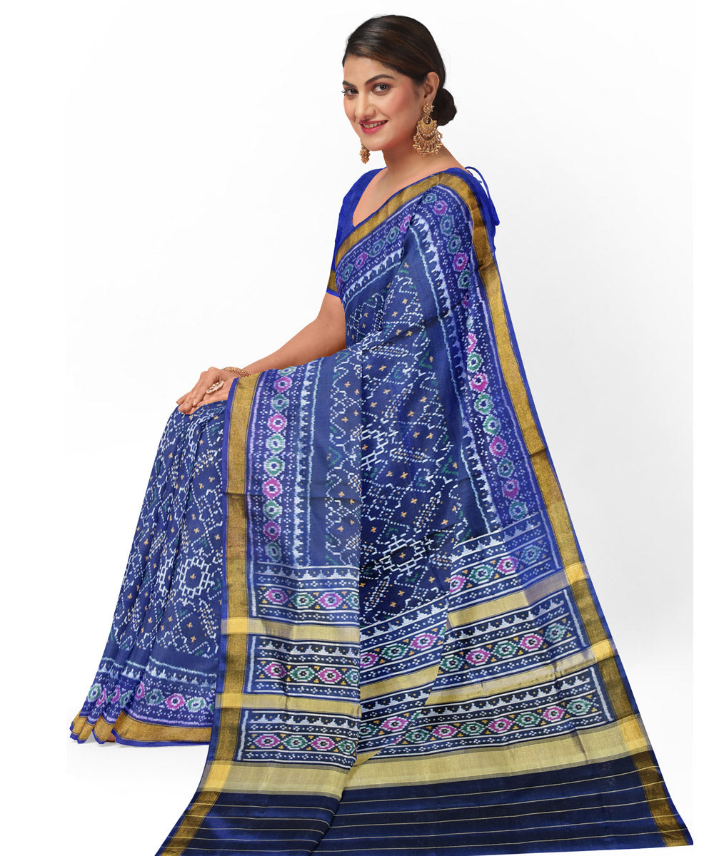 Dark navy blue silk handwoven patola saree