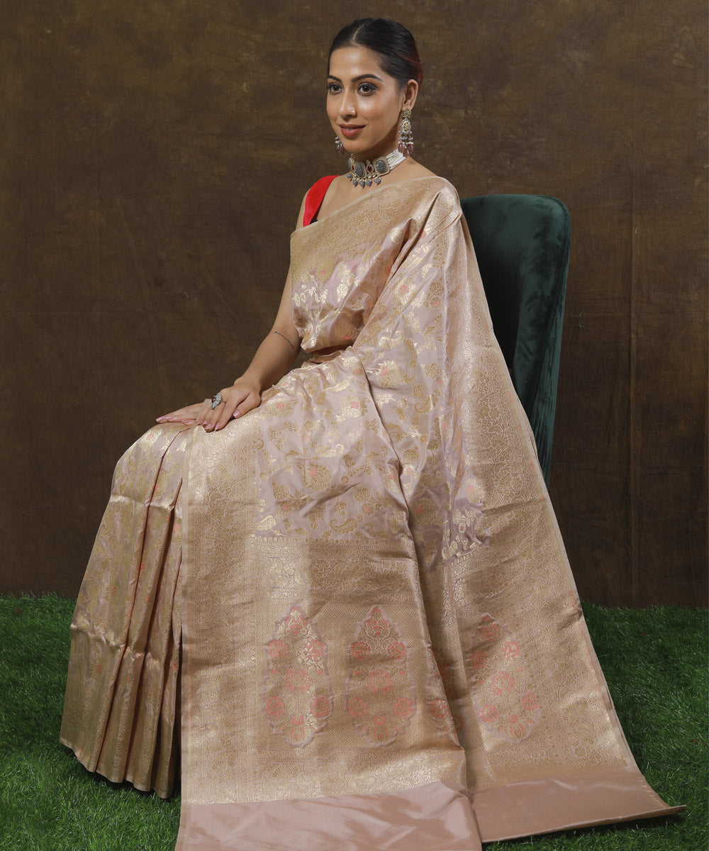 Rose pink silk handloom banarasi saree