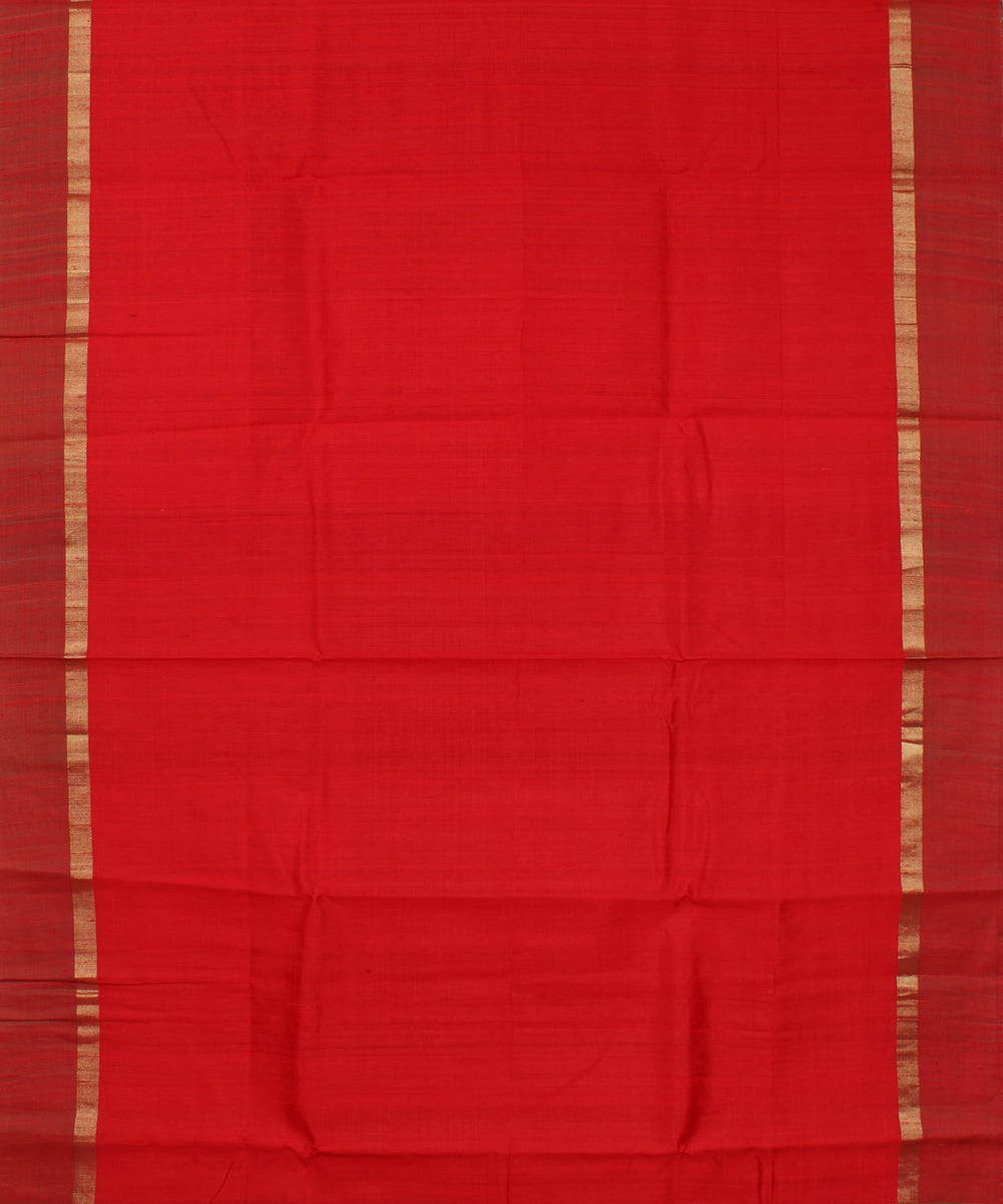 Red green cotton handwoven karnataka raw silk saree