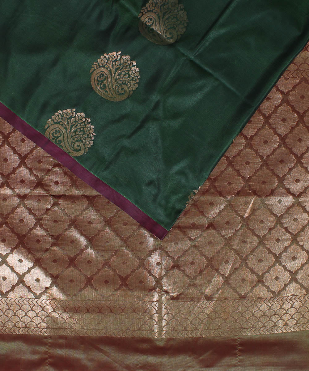 Dark green maroon handwoven Karnataka soft silk saree