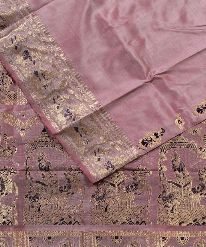 Mauve bright pink handwoven silk swarnachari baluchari saree