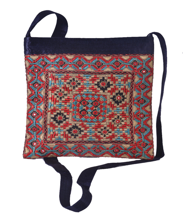 Blue red hand embroidered mashroo cross body bag
