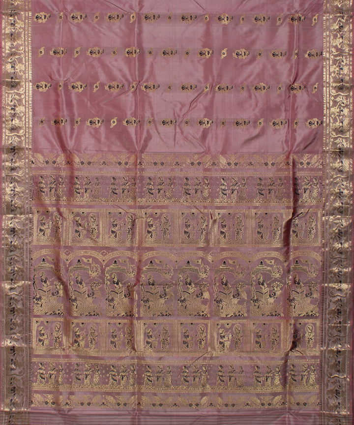 Mauve bright pink handwoven silk swarnachari baluchari saree
