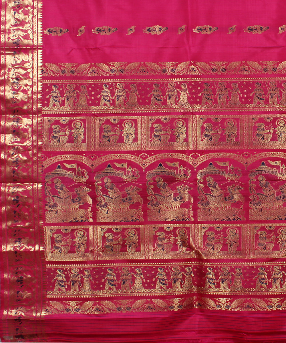 Pink handwoven silk swarnachari baluchari saree