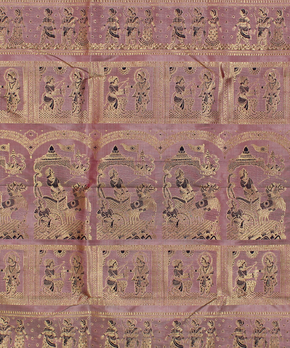 Mauve bright pink handwoven silk swarnachari baluchari saree