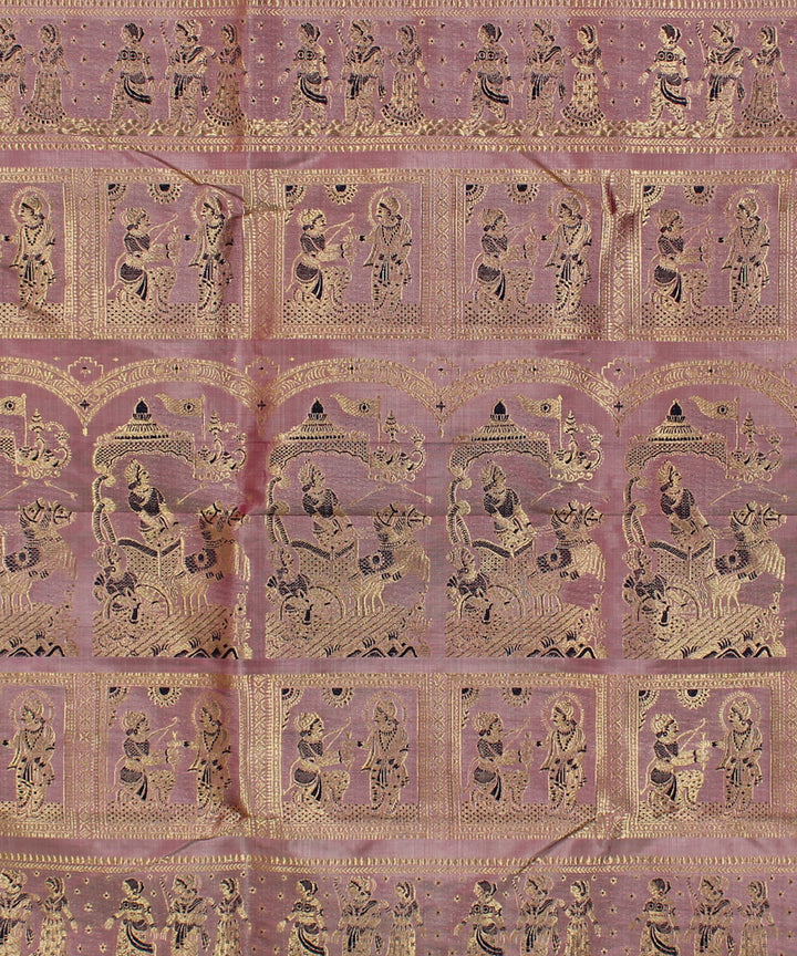 Mauve bright pink handwoven silk swarnachari baluchari saree