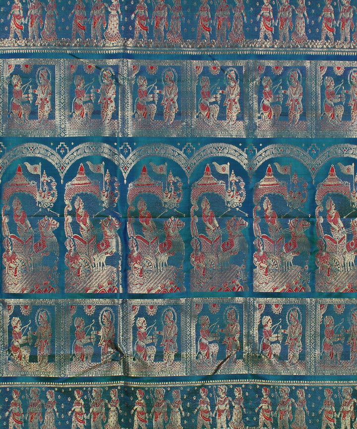 Dark turquoise handwoven silk baluchari saree