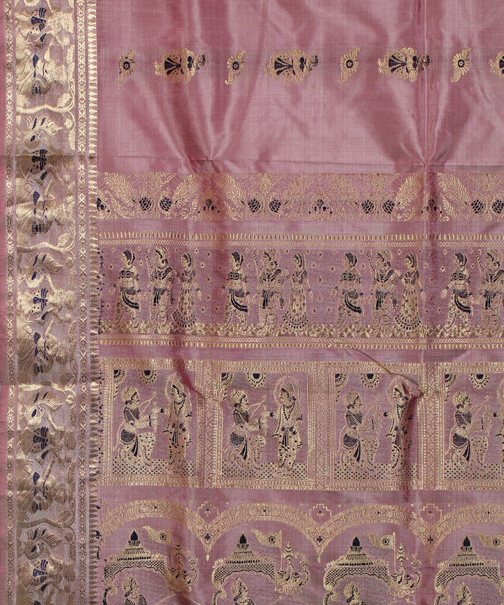 Mauve bright pink handwoven silk swarnachari baluchari saree