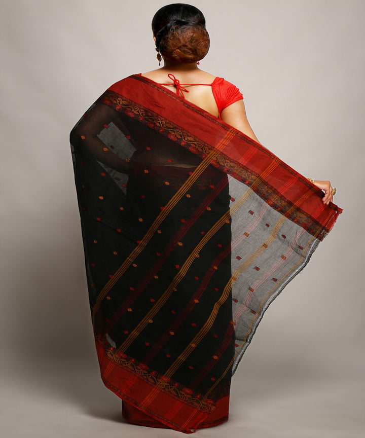 Black maroon handwoven tangail tant cotton bengal saree