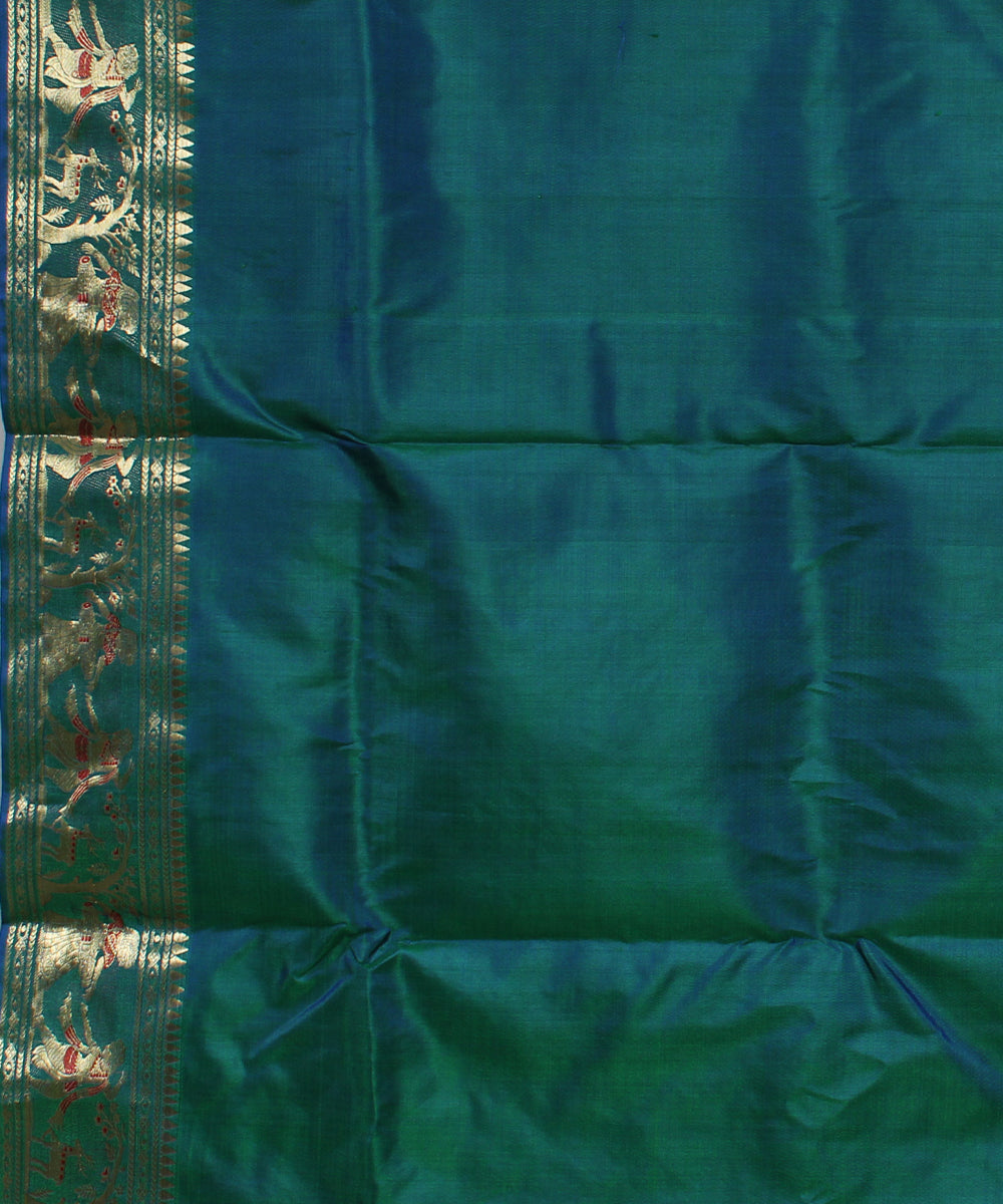 Dark turquoise handwoven silk baluchari saree