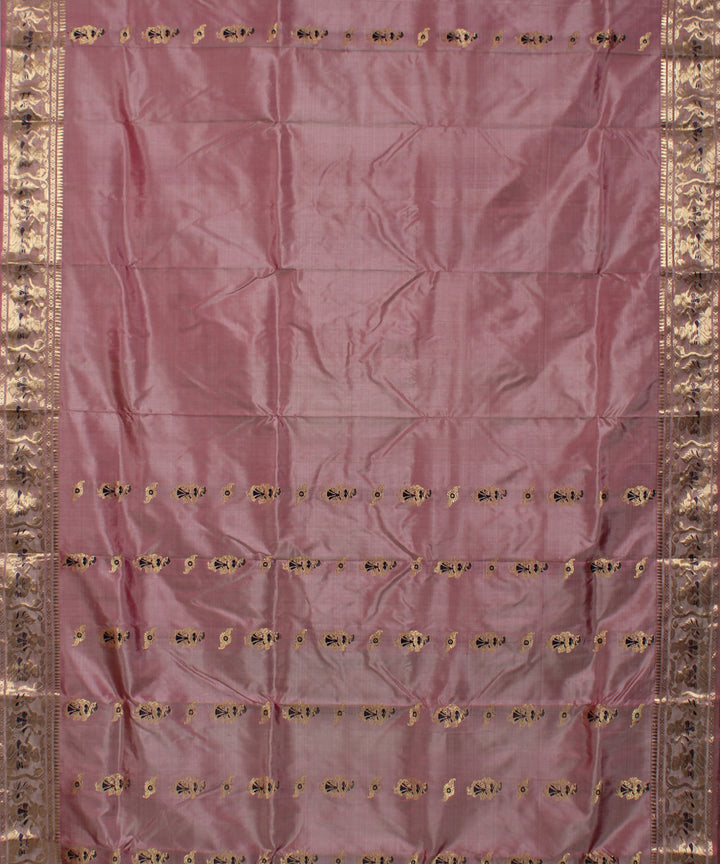 Mauve bright pink handwoven silk swarnachari baluchari saree